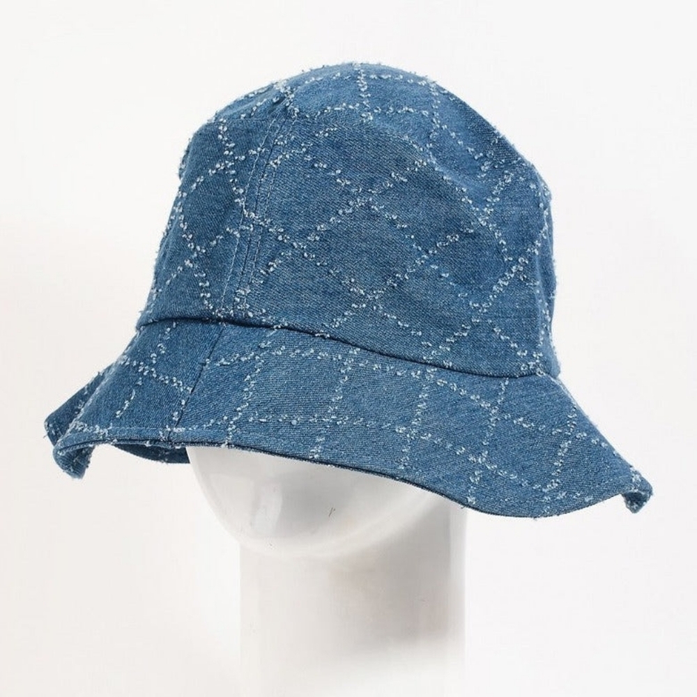 NWT Checkered Patch Denim Bucket Hat